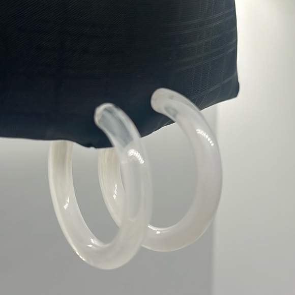 Chunky White Acrylic Hoop Earrings | Lucite Resin Hoops | Statement Jewelry - Picture 7 of 16